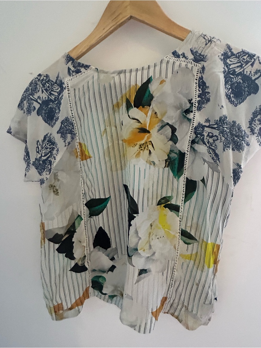 Anthropologie Maeve Blue & White Mixed Print Blouse - Picture 2 of 3